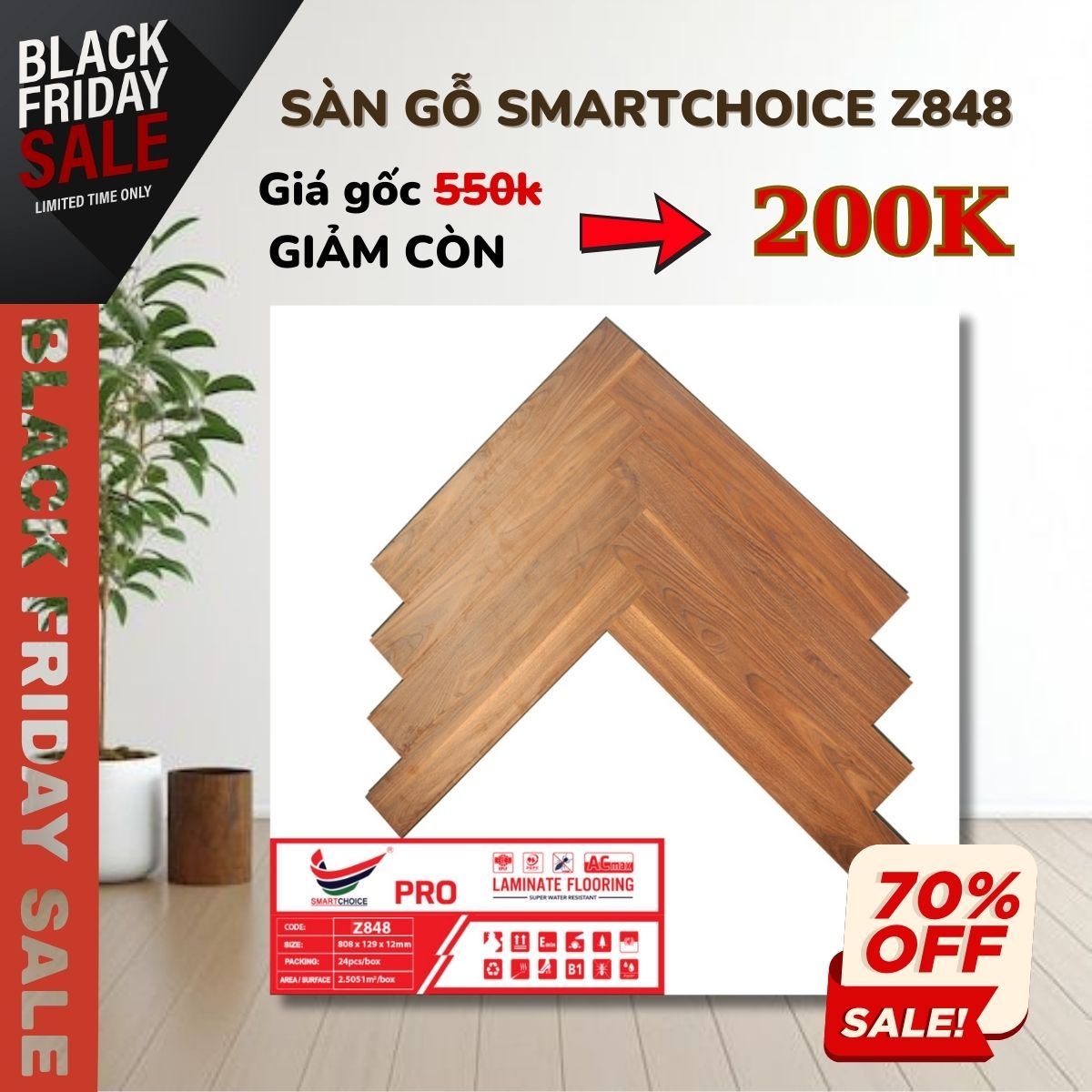 Sàn Gỗ Xương Cá Smartchoice PRO 12mm Z848 Khuyến Mãi