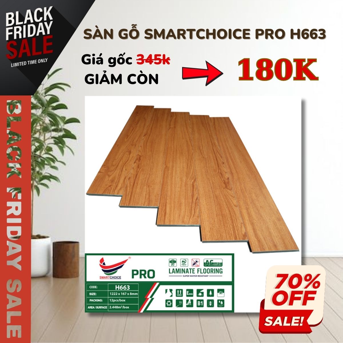 Sàn Gỗ Cốt Xanh Smartchoice PRO 8mm H663 Khuyến Mãi