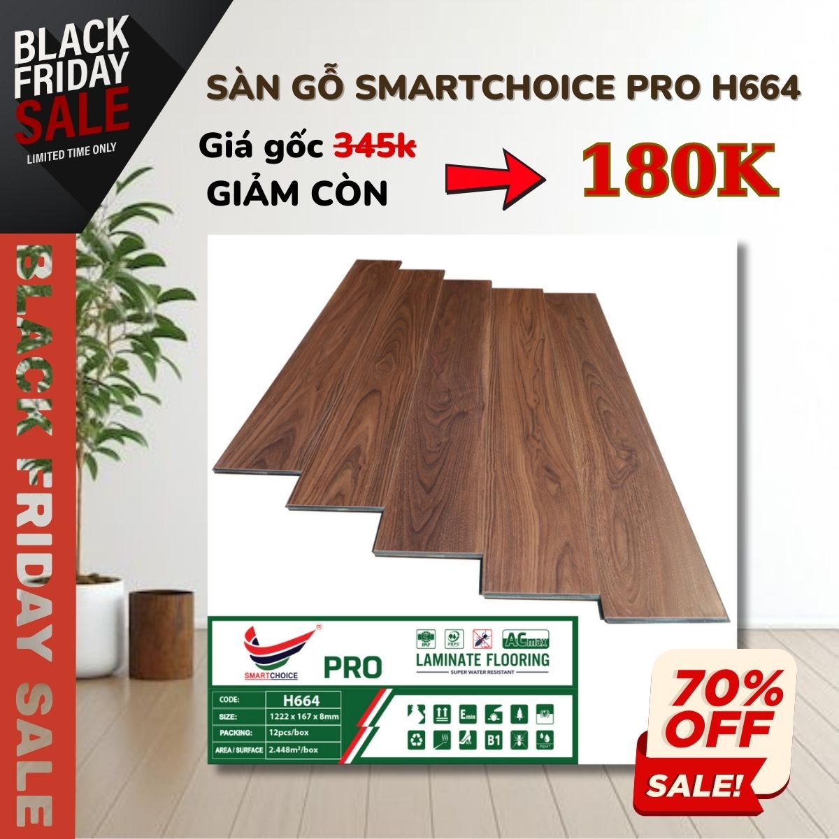 Sàn Gỗ Cốt Xanh Smartchoice PRO 8mm H664 Khuyến Mãi